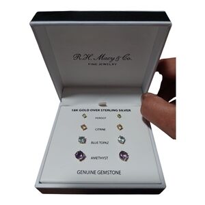 NIB Genuine Gemstone Earrings Set - Peridot, Citrine, Blue Topaz,‎ and Amethyst